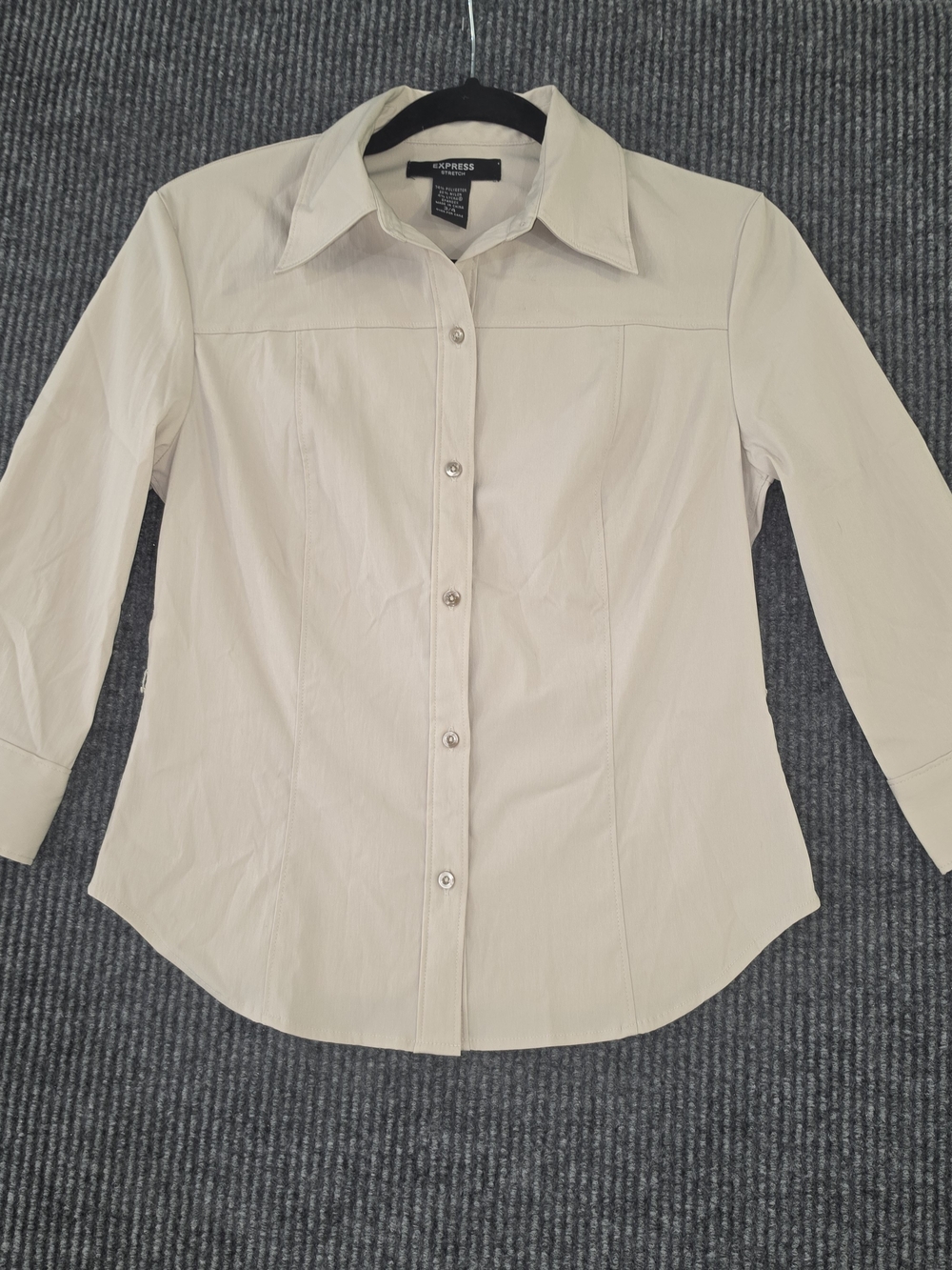 Express Stretch Women's Button-Front Shirt in Beige